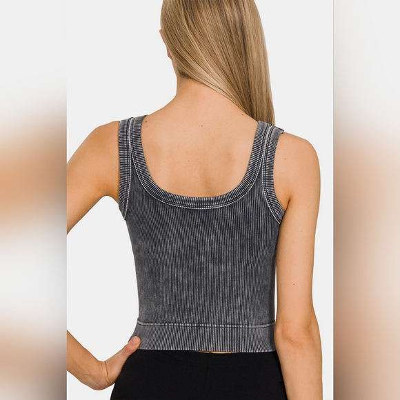 Zenana Washed Scoop Neck Wide Strap Tank - Picture 2 of 3